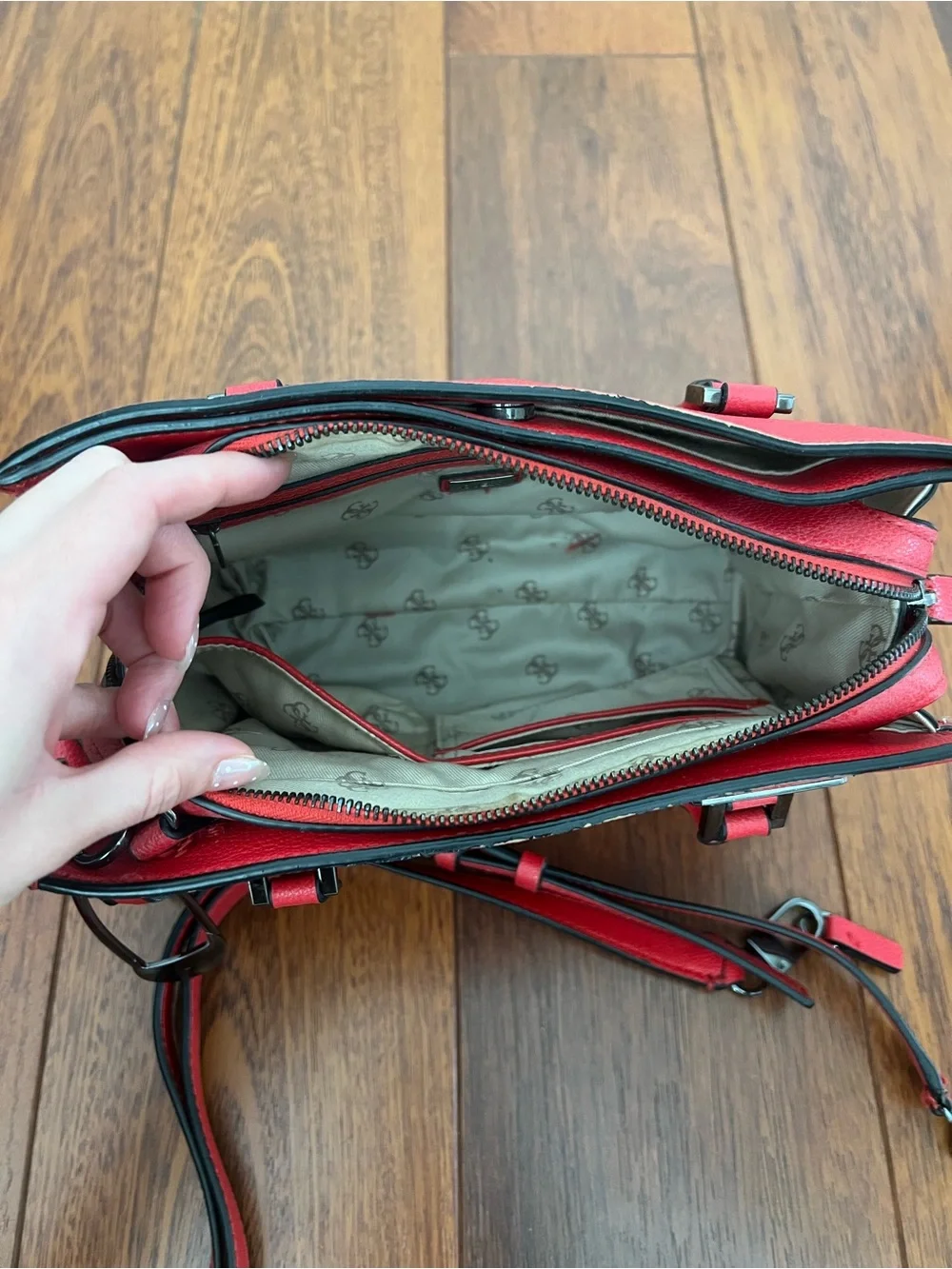 GUESS Red Double-Handle Structured Satchel